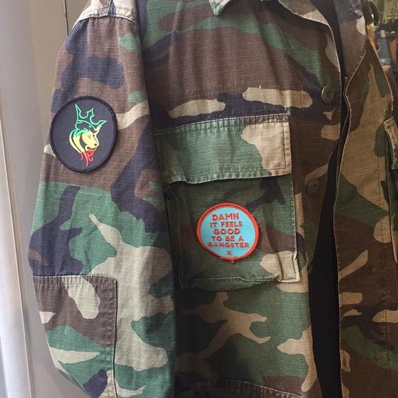 Recycled Camo Army Jacket w/custom patchwork - Picture 2 of 7